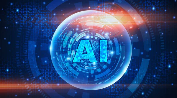 Logo futuristico per concetto di intelligenza artificiale con AI Lettering su sfondo astratto — Foto Stock