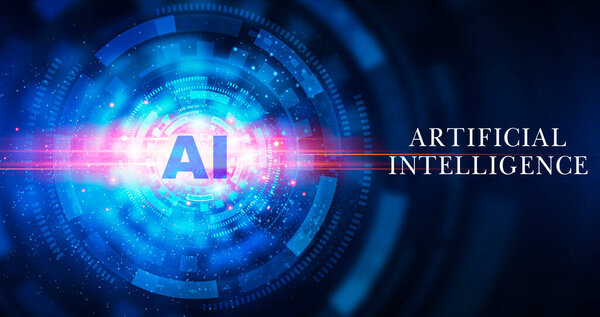 Creative website banner for ai technology in abstract futuristic style