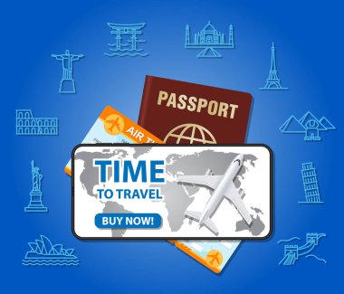 Pasaport ve biletler üzerinden uçuş rezervasyonu yapan akıllı telefon ekranı