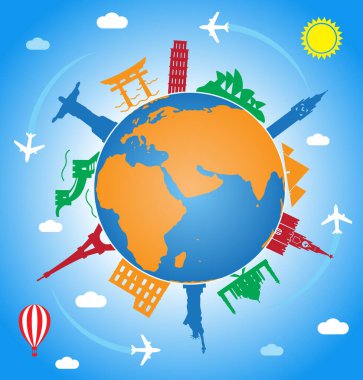 Dünyaca ünlü yerleri olan gezegende uçan uçaklar.