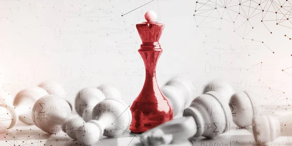 Piros sakk királynő győztes játék, üzleti siker kollázs, fehér háttér — Stock Fotó