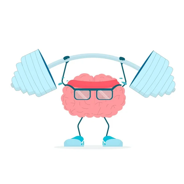 Personaje del cerebro levantando la barra sobre fondo blanco, ilustración vectorial — Vector de stock