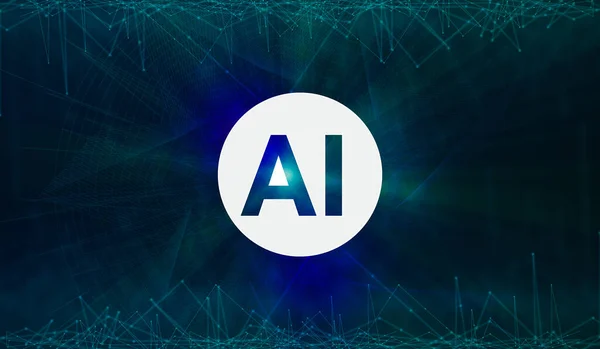 人工智能。AI Logo Over Polygonal Connections Background, Creative Design — 图库照片