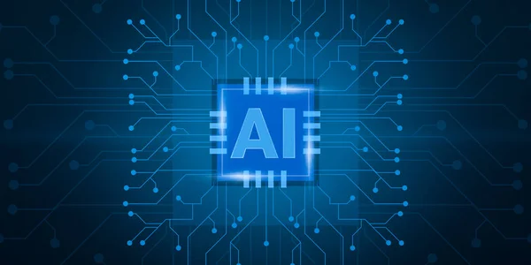 Ilustración futurista para el concepto de inteligencia artificial con chip de computadora y líneas de circuito —  Fotos de Stock