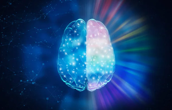 Ilustración 3d para el concepto de IA del cerebro humano futurista sobre fondo abstracto — Foto de Stock