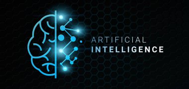 Yapay Zeka. Dijital insan beyni yarı devre tahtası çizgileri ve noktaları