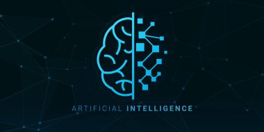 Yapay Zeka Konsepti. İnsan ve robot beyinlerin doğrusal simgesi.