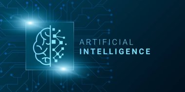 Doğrusal AI logosu olan Yapay Zeka Konsepti için Dijital Beyin Yaratıcı İllüstrasyonu