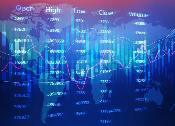 Cambio valuta e statistiche economiche su sfondo mappa blu — Foto Stock