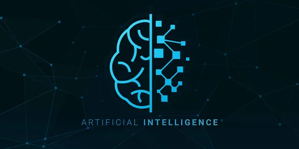 Artificial Intelligence Concept. AI linear symbol of human and robotic brain halves
