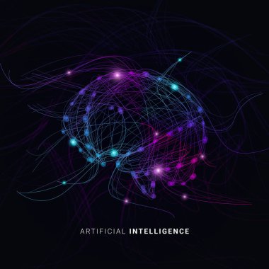 Sinirsel bağlantılardan oluşan Dijital Beyinle Yapay Zeka Kavramsal İllüstrasyon