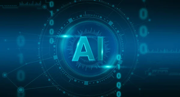 Uczenie maszynowe. Abstrakcyjna ilustracja sztucznej inteligencji Logo AI przez interfejs cyfrowy — Zdjęcie stockowe