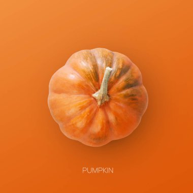 Tüm Balkabağı Üst Görünümü Turuncu Arkaplan ve Kolaj Üzerine İzole Edildi