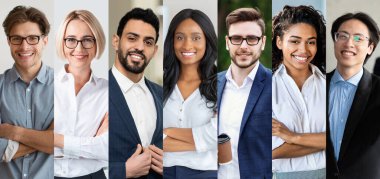 Farklı geçmişlere sahip yedi iş adamı, çağdaş bir ofis ortamında takım çalışması ve işbirliği sergileyerek güvenle ayakta duruyorlar..