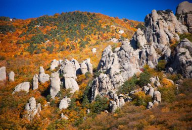 Hayaletler Demerdji Dağları'nın vadisinde sonbaharın parlak renkleri