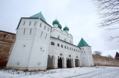 Rusya, Ustye Rostov Manastırı 'ndaki Borisoglebsky. Bir erkek Ortodoks manastırı. Tarih ve kültür abidesi.