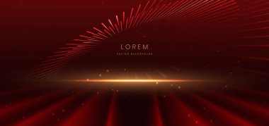 Sahne kırmızı lüks arka plan ve altın ışık efekti. Şablon premium ödül tasarımı. Vektör illüstrasyonu