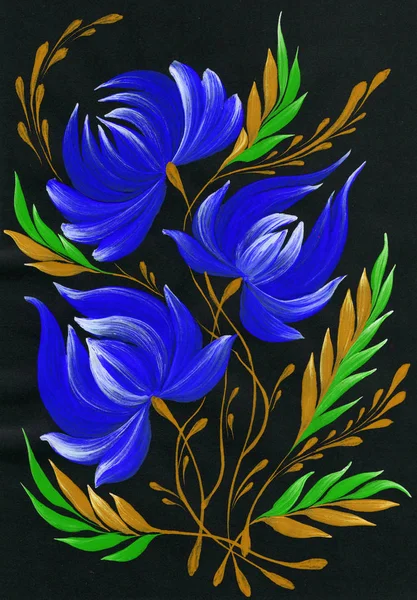 isolated decorative bright painted flowers gouache paints