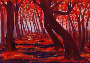 Güzel parlak renkler bir Park peyzaj ağaçları ve çim ile boyalı