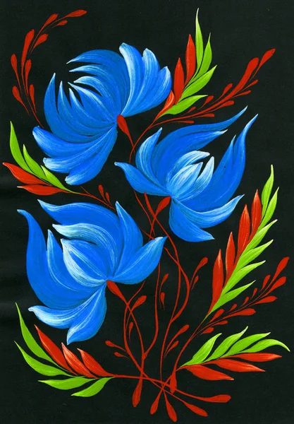 Izole dekoratif parlak boyalı çiçek guaj boyalar — Stok fotoğraf