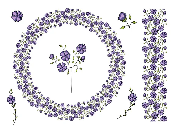 Heller, runder Blumenrahmen mit dekorativen Blumen — Stockvektor