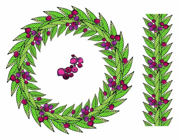 Decorative wreath of green leaves. Leaf frame.