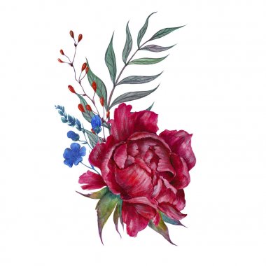 beyaz arka plan üzerinde şakayık ile çiçek aranjmanı