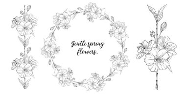 Bahar çiçekleriyle çiçekli grafik kompozisyonu