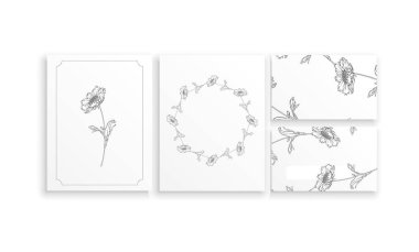 Kartvizitler ve papatya çiçekli grafik çiçek aranjmanları.