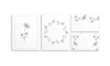 Kartvizitler ve papatya çiçekli grafik çiçek aranjmanları.