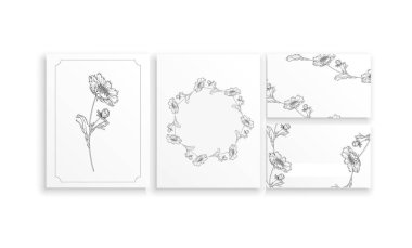 Kartvizitler ve papatya çiçekli grafik çiçek aranjmanları.