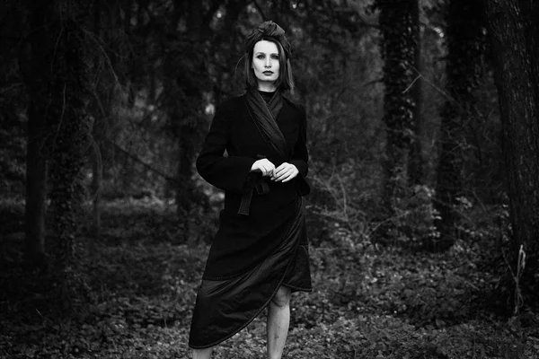 Photo Noir Blanc Magnifique Jeune Femme Dans Une Coiffure Élégante — Photo