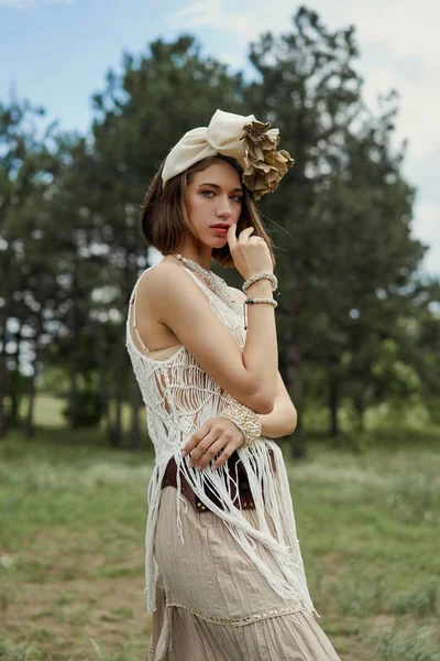 Beautiful Young Fashion Portrait Young Woman Boho Style Clothing Posing — Stock Photo, Image