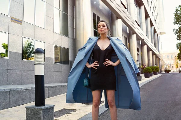 Elegante Modello Moda Femminile Posa Sulla Strada — Foto Stock