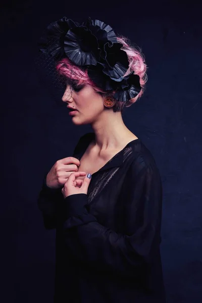 Красивый Портрет Женщины Розовыми Волосами — стоковое фото