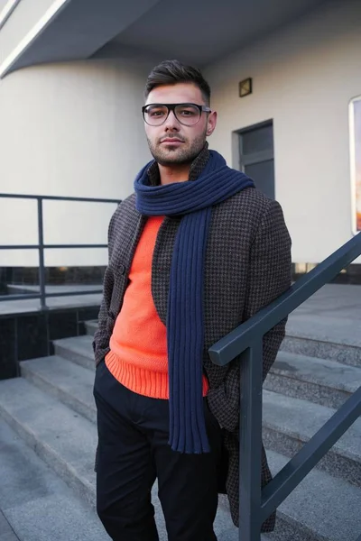 Handsome Young Man Stylish Eyeglasses Posing — Stock Photo, Image