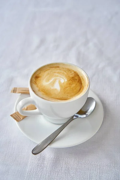 Savoureux Café Tasse Blanche Table — Photo