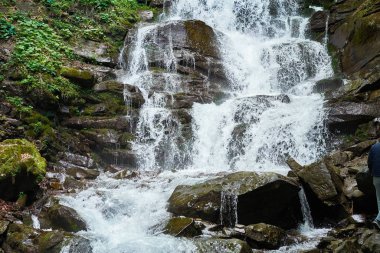  Waterfall mountain close up. Mountain river waterfall view     