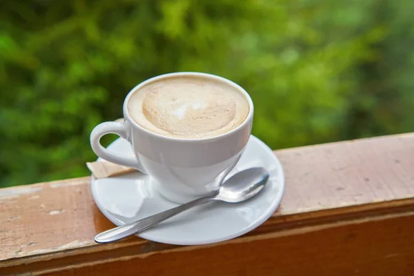 Sabroso Café Taza Blanca Mesa — Foto de Stock