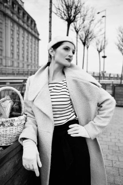 Piknik sepeti ile güzel genç kadın 