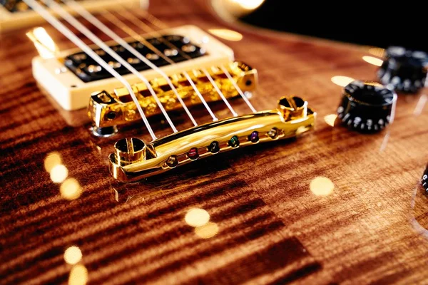 Vista Cerca Hermosa Guitarra Eléctrica Madera — Foto de Stock