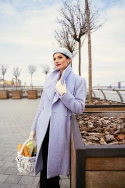 Piknik sepeti ile güzel genç kadın 