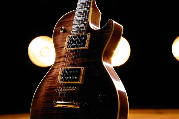 Close View Beautiful Wood Electric Guitar — Stok Foto