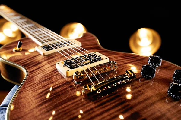 Close View Beautiful Wood Electric Guitar — Stok Foto