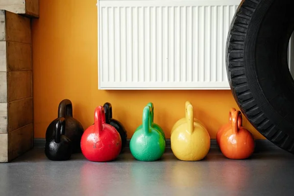 Colorful Kettle Bells Gym Close View Royalty Free Stock Photos