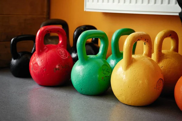 Colorful Kettle Bells Gym Close View Stock Picture
