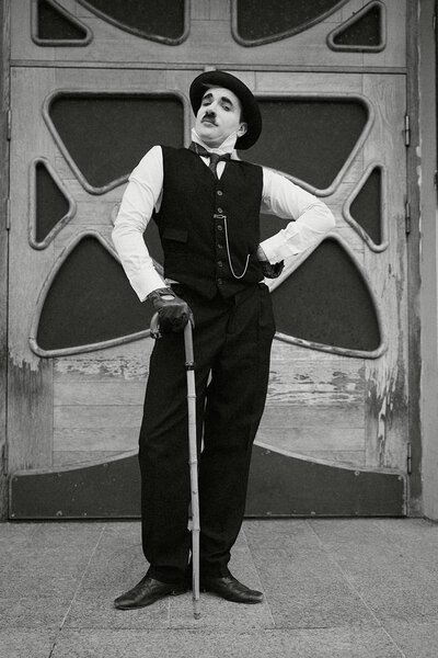 portrait of male Mime artist   on street