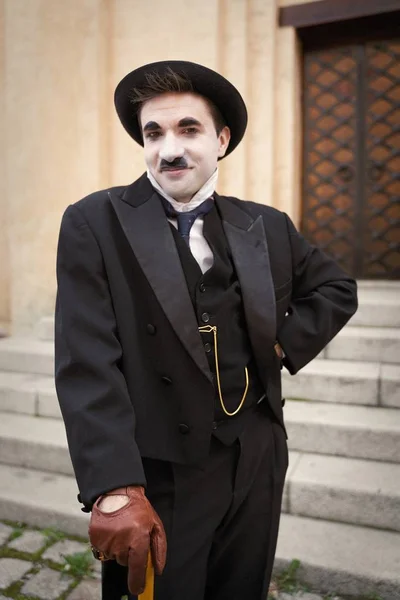 Portret Van Mannelijke Mime Kunstenaar Straat — Stockfoto