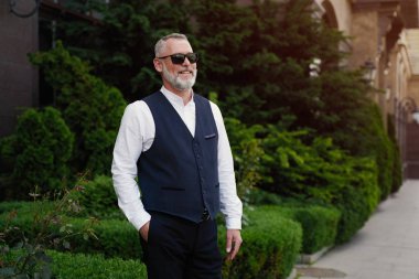 Yakışıklı sakallı orta yaş adam poz