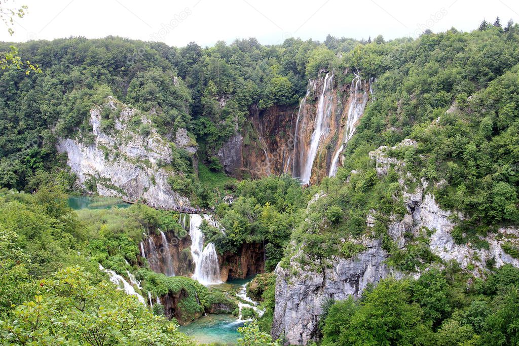 view of waterfalls in Plitvice Lakes
